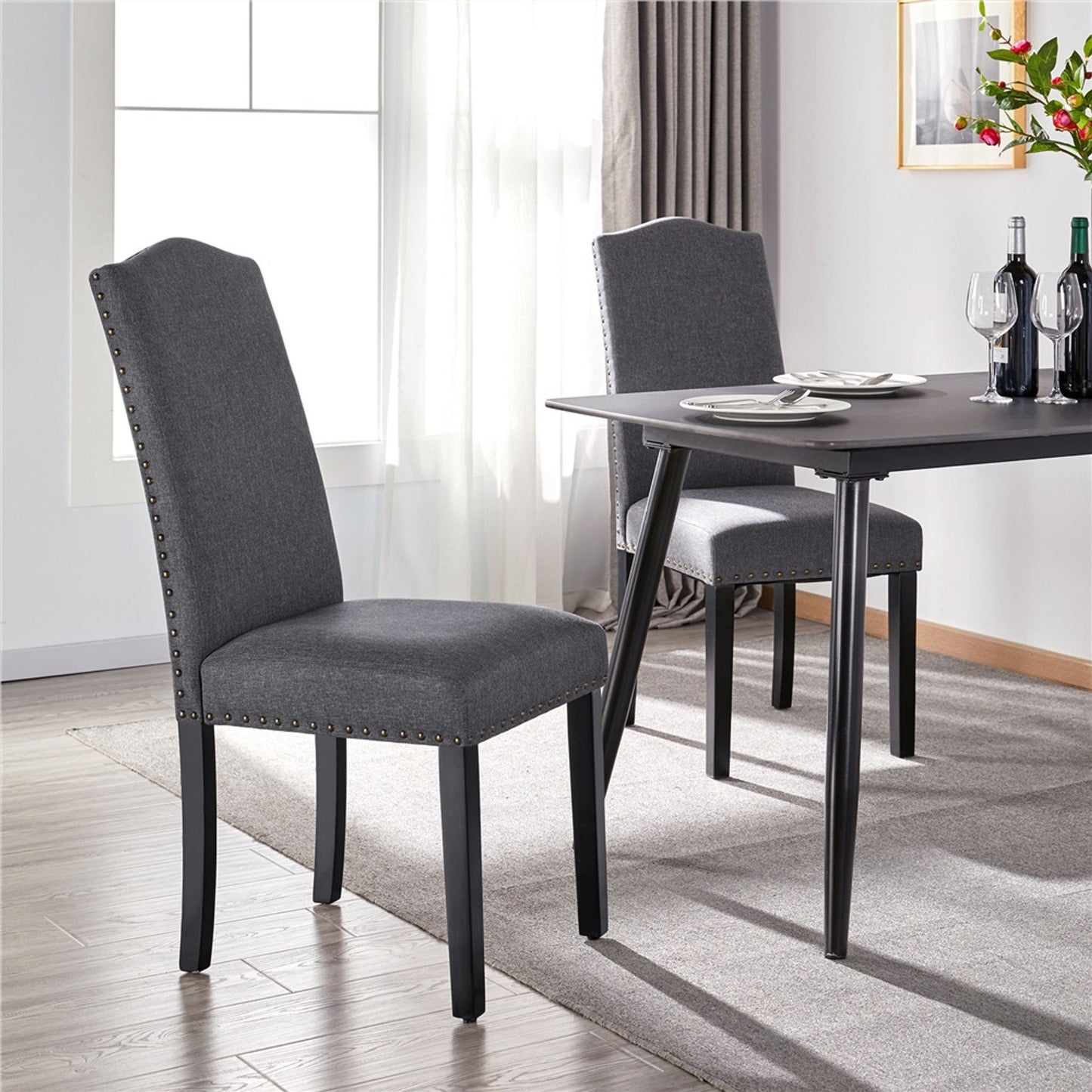 Yaheetech, lot de 2 chaises de salle à manger - Chaise de cuisine à dossier haut - Pieds en bois massif - 45,5 x 62 x 103 cm - Gris foncé