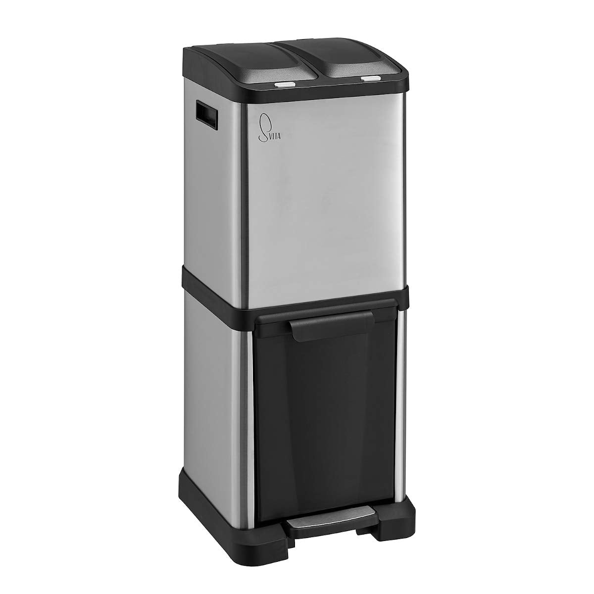 SVITA Poubelle à pédale en acier inoxydable avec séparation des déchets - 32 Litres (2x8L + 16L) - Argent - 77x33x33 cm