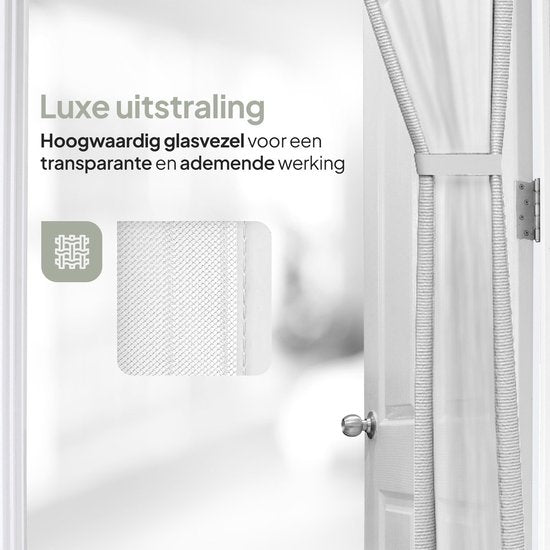 O'DADDY® Rideau de porte Deluxe FIBER - Rideau anti-moustiques magnétique - Pour les nouvelles constructions et les portes standard - Installation facile - Moustiquaire de porte blanche - 100x230 cm