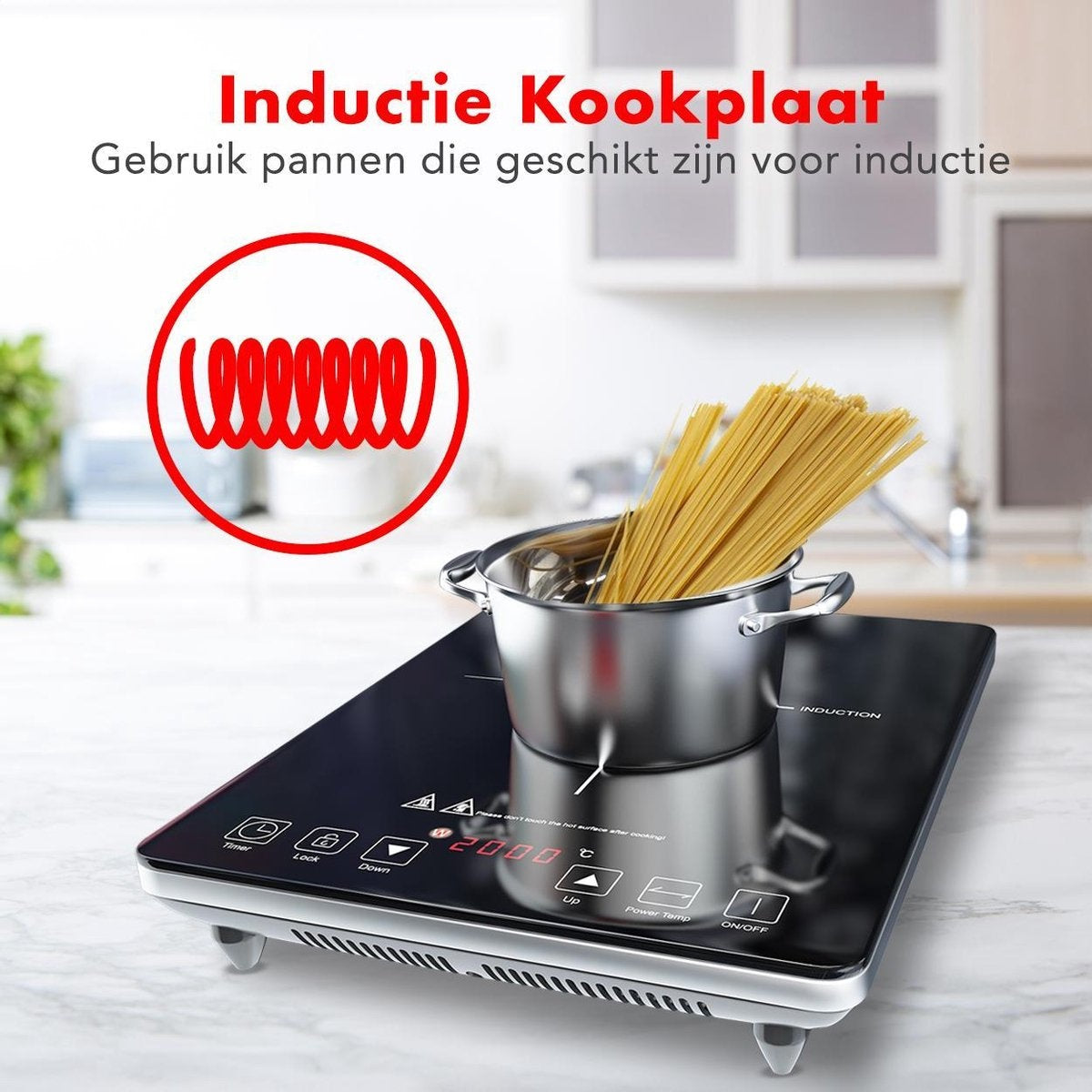 Table de cuisson - KitchenBrothers - Induction - 1 brûleur - pose libre - 2000W - Noir