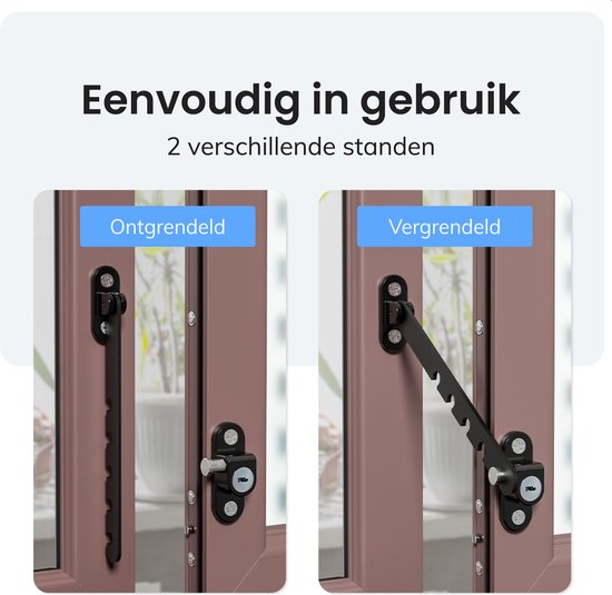 Barrière de fenêtre - Serrure - Sécurité - Porte - Retenue - Loquet - Crochet de vent - Outrigger - Pour l'extérieur et l'intérieur - Crochet de cabine - Basculant - Blanc - Luft