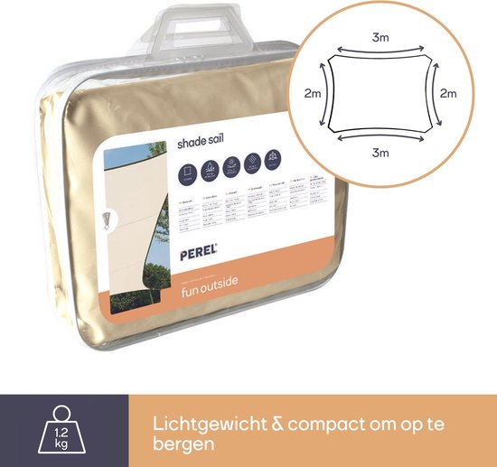 Toile d'ombrage Perel, hydrofuge, 2 x 3 m, 160 g/m², polyester, rectangle, crème