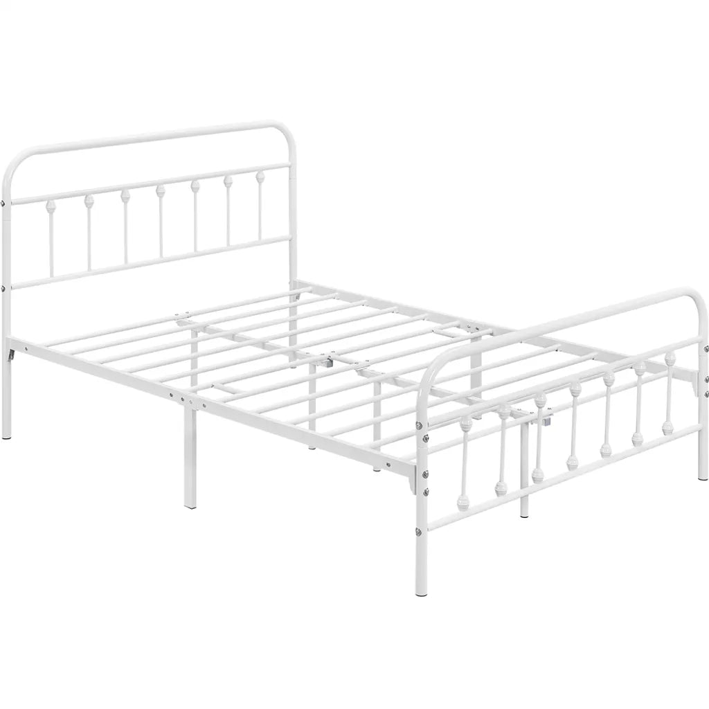 Cadre de lit en métal Yaheetech 140 x 200 cm - Blanc - Lit double avec sommier à lattes et tête de lit haute