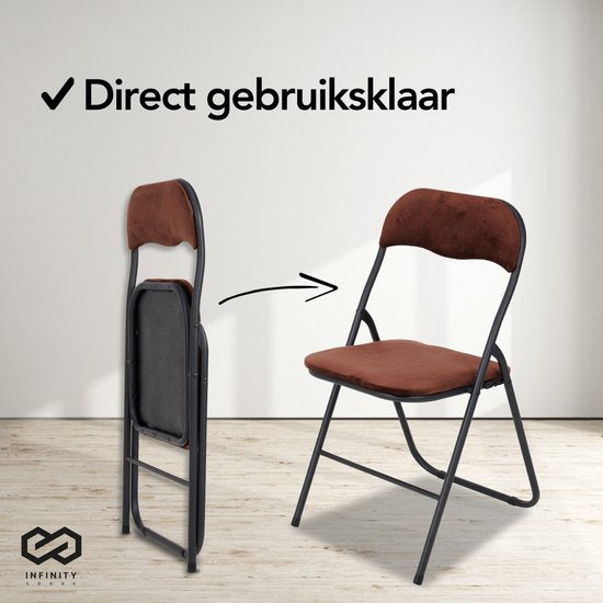Infinity Goods Klapstoelen - Set van 4 - Vouwstoelen - Fluweel - Eettafelstoelen - Opklapbare Stoelen - 43 x 47 x 80 CM - Stoelen - Bruin