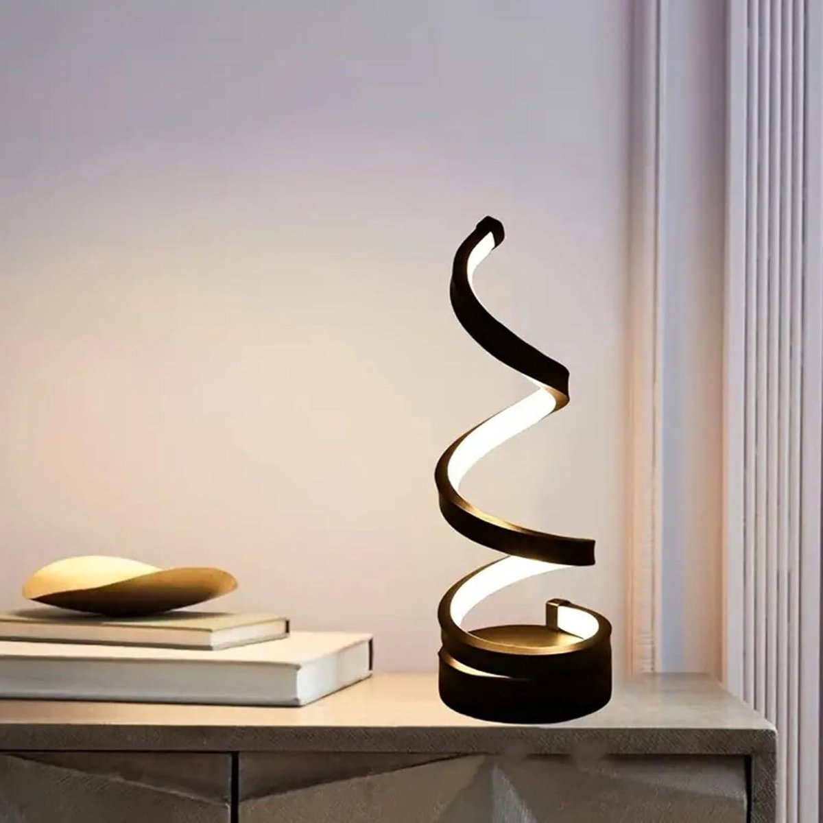 NEXXT - Lampe de table LED Spiral - Alimentation USB - Dimmable - 3 couleurs de lumière - Design minimaliste - Table de chevet / Bureau - Noir