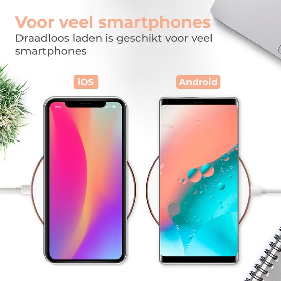 Nuvance - Chargeur sans fil 15W - Câble inclus - Chargeur sans fil - Chargeur rapide - Convient à tous les smartphones Qi - Blanc et or