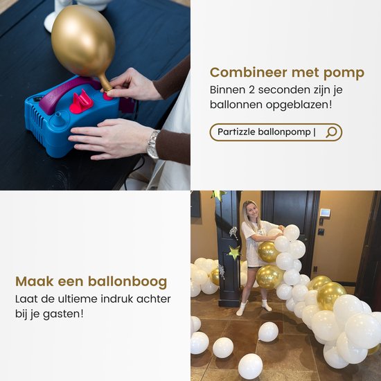Partizzle 50x Ballons Blancs et Dorés - Convient à l'hélium - Confettis en papier - Nouvel An / Nouvelle Année - Mariage, Décoration de l'Arche de Ballons de Noël - Latex
