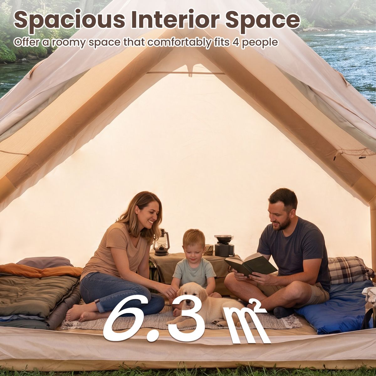 Tente de camping gonflable Coast - 4 personnes - 2 portes et lucarne - kaki - 295 x 205 x 200 cm