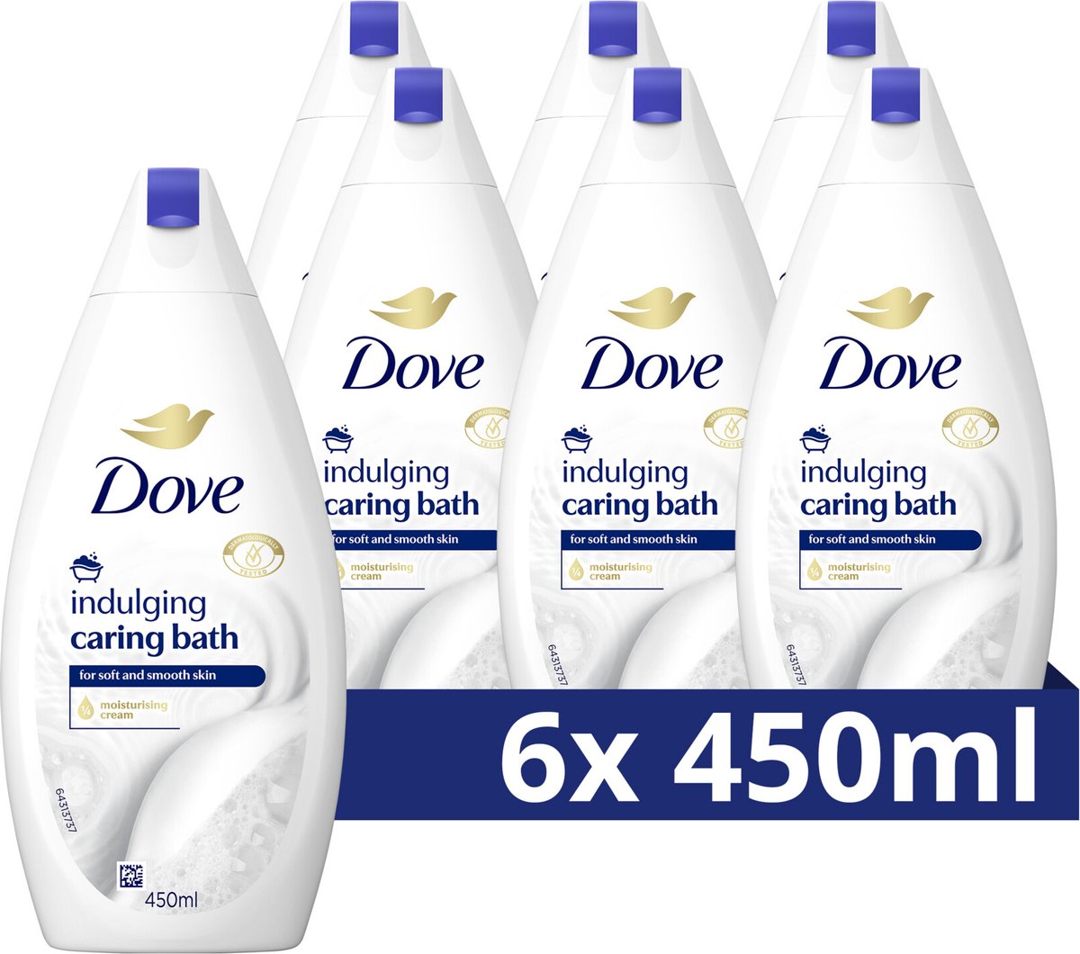 Crème de bain Dove Caring Bath Indulging Cream - Mousse de bain hydratante - 6 x 450 ml - Lot économique