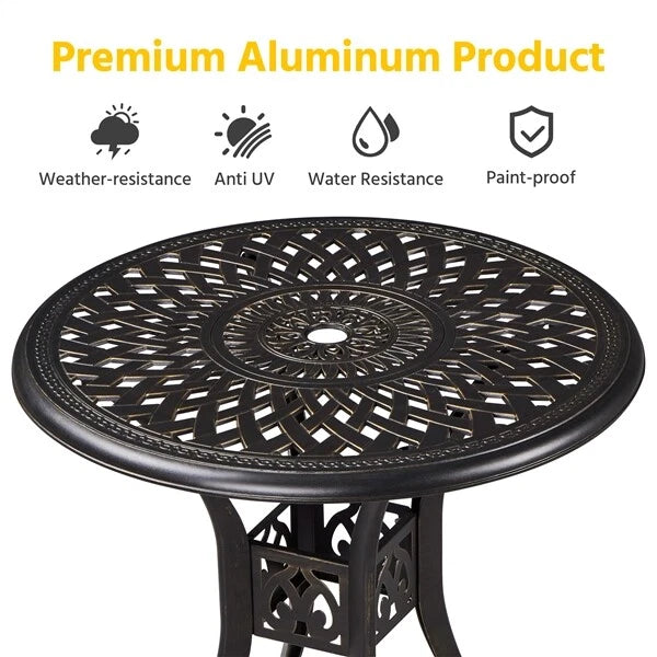 Yaheetech Table de jardin ronde Ø 78 x 75 cm - Bronze - Table de balcon en métal avec trou pour parasol