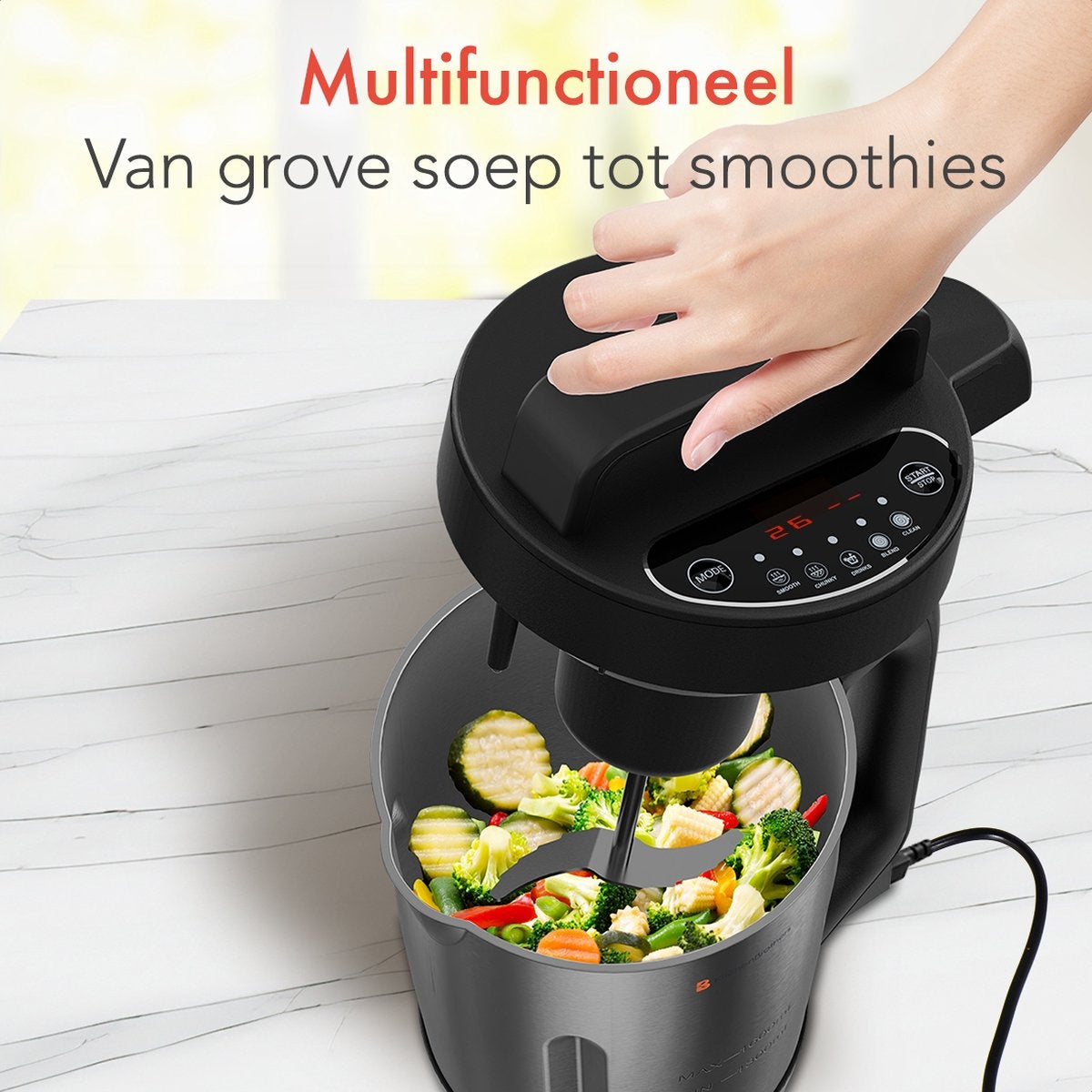 KitchenBrothers Machine à soupe - Blender - jusqu'à 800W - 1.6L - inox/noir