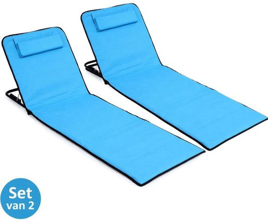 Ensemble de transats de plage Ceruzo 2 – Dossier réglable – Pliable – Bleu aqua