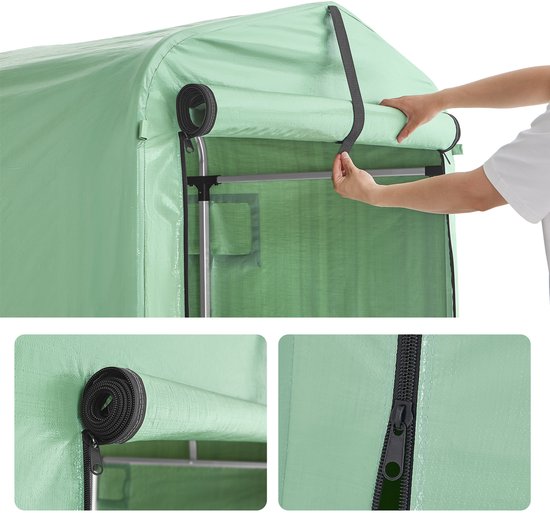 SoBuy KLS11-L-GR Garden House, armoire étanche pour l'extérieur, rangement pour motos avec crochets, garage pour vélos et rangement pour outils, rangement pour vélos, espace de stockage, vert, 159x219x165 cm