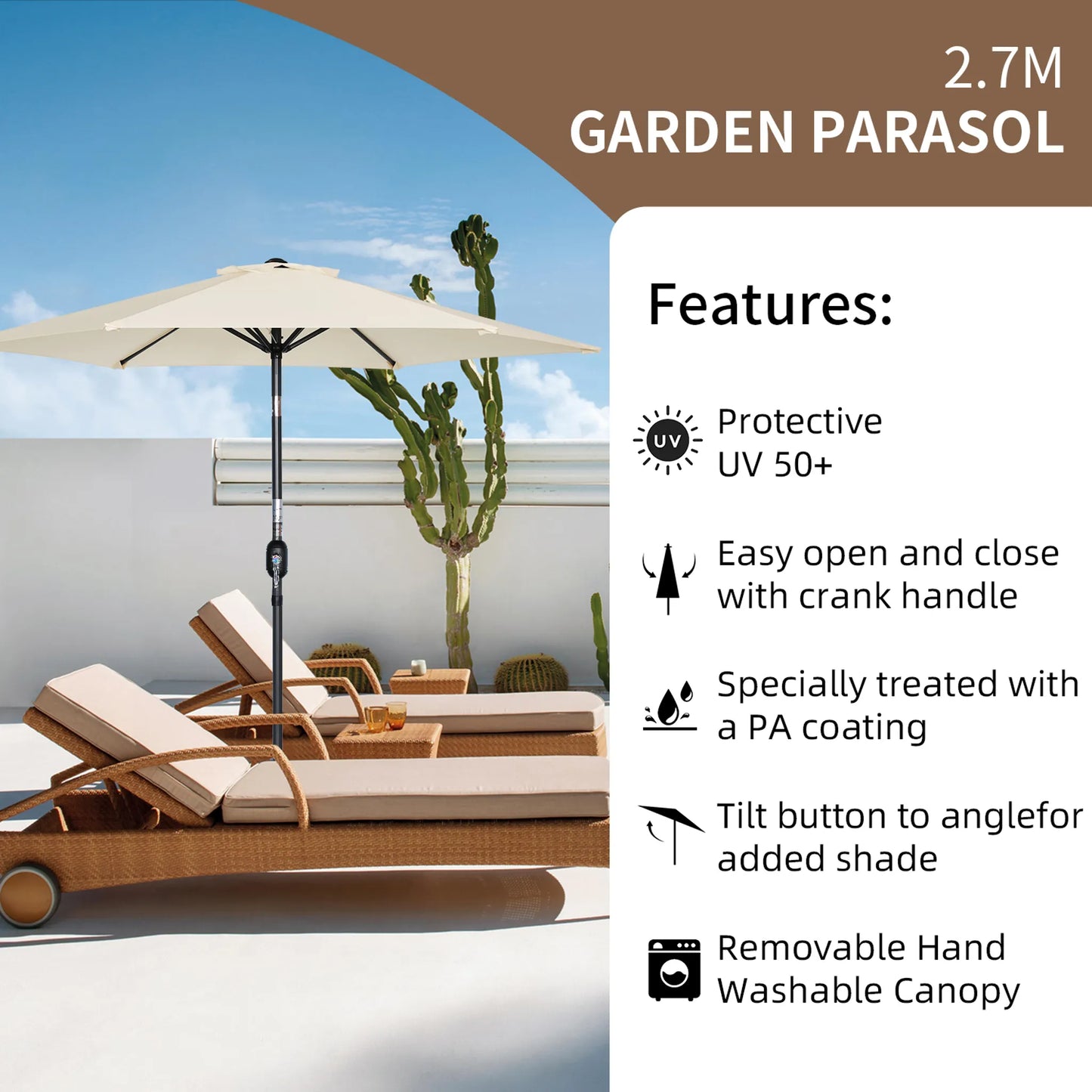 Angel Living Parasol - Ø270 cm - Inclinable - Crème