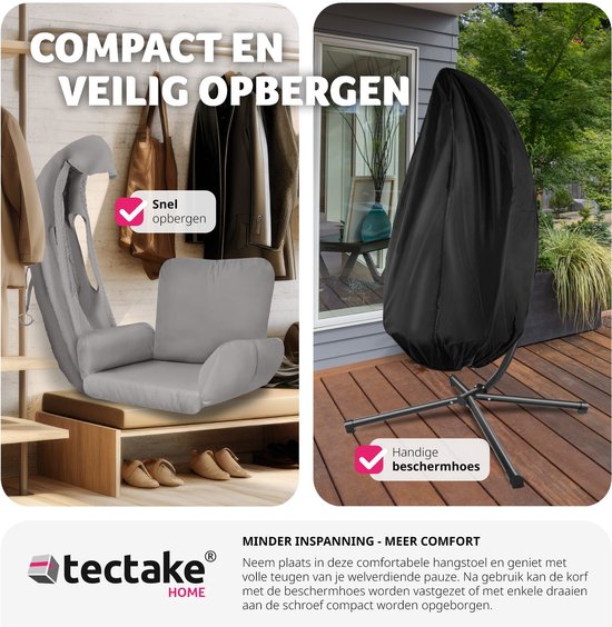 tectake® Chaise suspendue avec cadre - Chaise à bascule avec coussin + coussin de dossier - Meuble de salon ou de chambre - Meuble de balcon - Intérieur ou extérieur - Jusqu'à 160kg - Gris clair