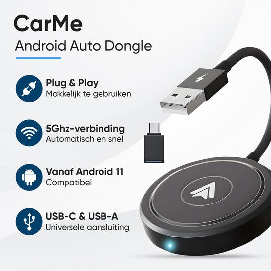 CarMe Luxe Android Auto Dongle - Voiture Android sans fil - USB-A & USB-C - Noir