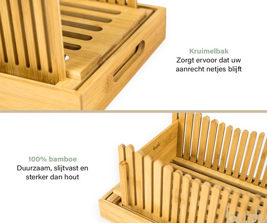 Budu coupe-pain en bambou - Coupe-pain - Planche à pain en bois - Coupe-pain avec bac de récupération - Bambou - 30x20cm