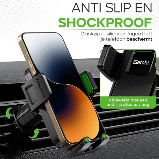 iSetchi FlexMount - Support de téléphone pour voiture - Grille de ventilation - Support de téléphone portable - Accessoires de voiture - Support universel - Design extensible - Noir
