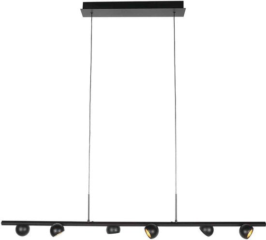 Suspension noire Marcadore, 120 cm de large, 6 lampes avec réflecteurs orientables, réglable en hauteur, de la marque Steinhauer, en plastique et métal, style rétro moderne, pour usage intérieur