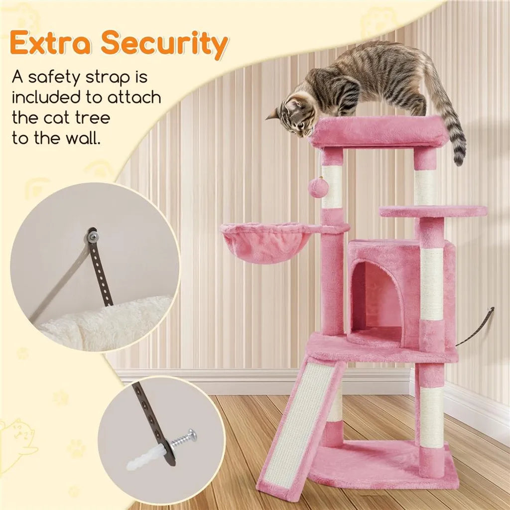 Yaheetech : Arbre à chat avec maison et plate-forme de repos - Rose pâle - 43,5 x 43,5 x 106 cm