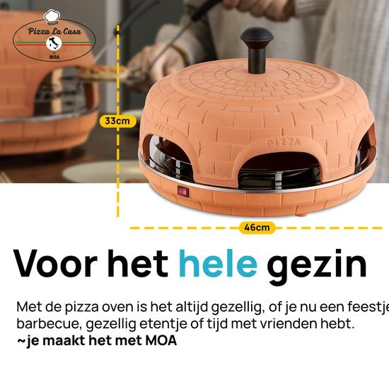 MOA Pizzarette - Four à Pizza - Pizza La Casa - 6 personnes - plaque de cuisson en acier inoxydable - Terracotta - P06