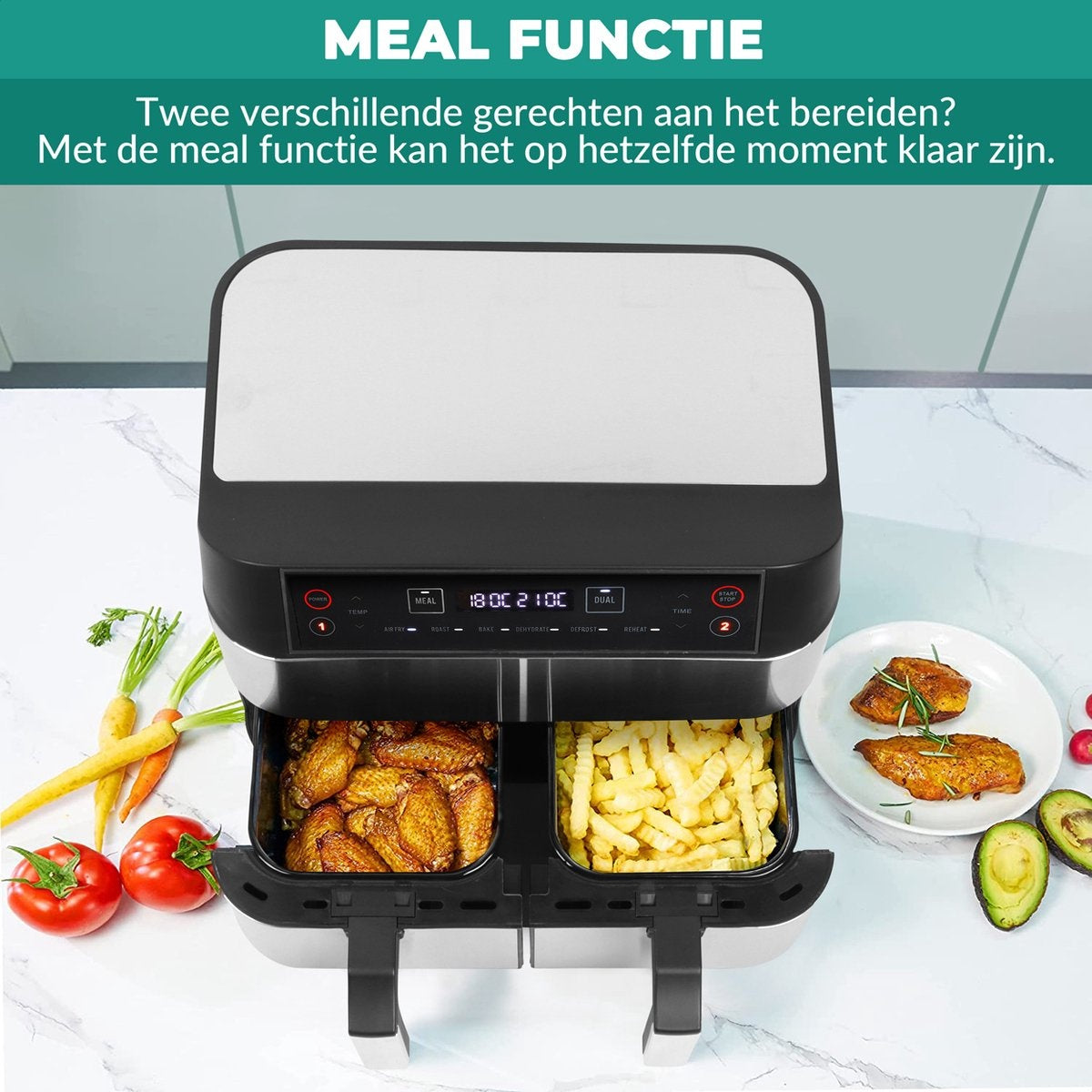 Niceey Double Airfryer XXL - 8L - 2460W - Silver