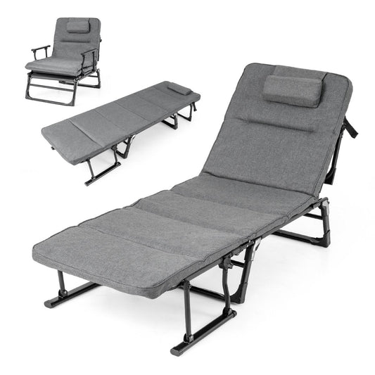 Lit de camping Coast 3-en-1 : lit de camp et chaise longue pliables - 6 positions - Gris et noir