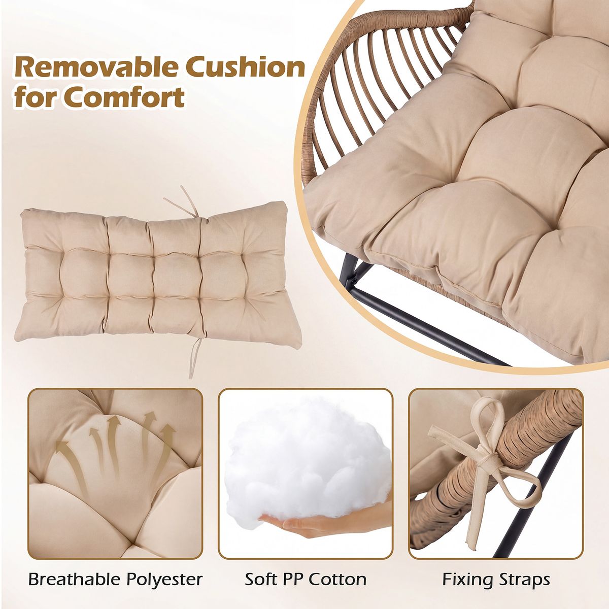 Chaise de jardin Coast Rotan - design ergonomique - avec coussin épais - beige - 1 pièce