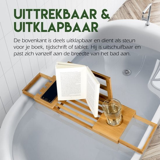 Planche de bain pour le bain - Support de bain - Extensible 50-92cm - Porte-tablette - Bambou
