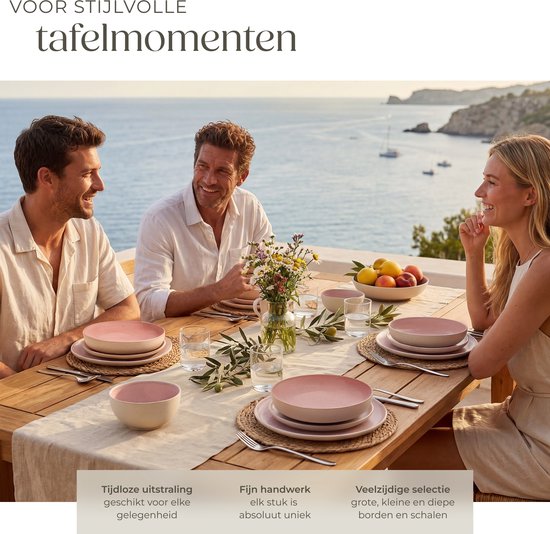 tectake® Service de table Mare - 24 pièces - Grès à émail brillant - Pour 6 personnes - Service de table fait main - Service de table moderne comprenant des grandes et petites assiettes, des bols et des petits plats - Lavable au lave-vaisselle et utilisab