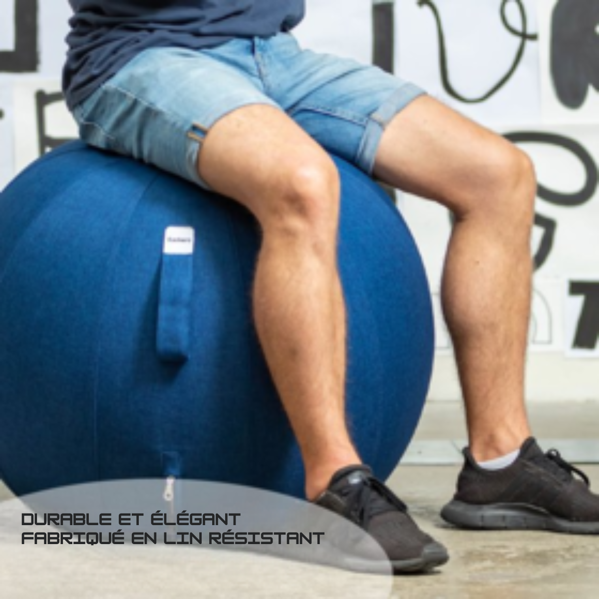 Ballon d'exercice Backerz® 75 cm - Ballon de yoga de luxe - Ballons d'exercice avec housse - Ballon de chaise de bureau ergonomique - Lin bleu foncé