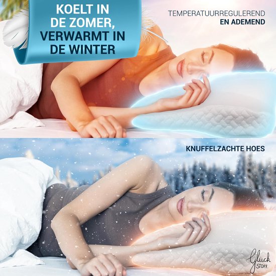 Oreiller orthopédique Glückstoff pour les douleurs cervicales, avec mousse à mémoire de forme - Oreiller hypoallergénique et ergonomique, pour les douleurs cervicales et dorsales, adapté à toutes les positions de sommeil, livré avec un sac en jute