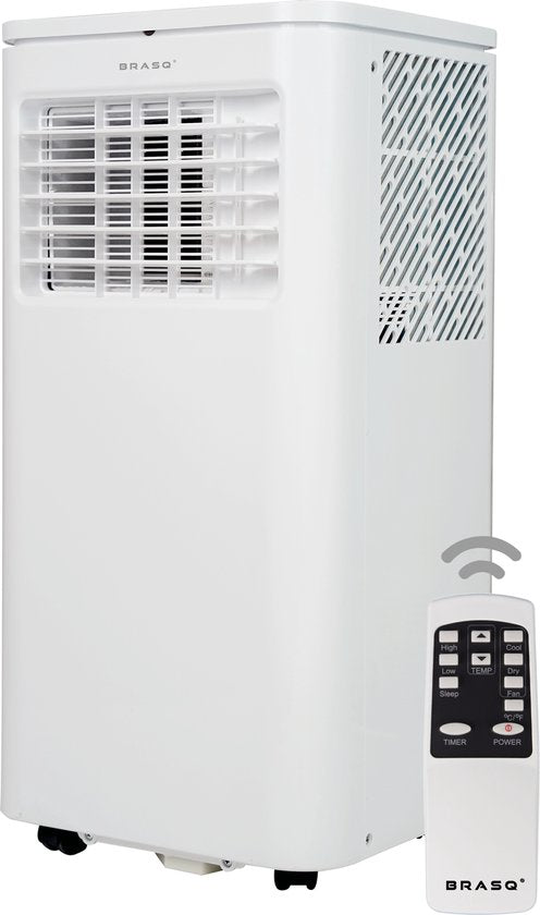 BRASQ 3-in-1 Climatiseur mobile avec kit d'étanchéité de fenêtre - Avec télécommande - Convient pour Chambre à coucher - Salon - Bureau - Climatiseur jusqu'à 16m2 - 9000 BTU - Blanc