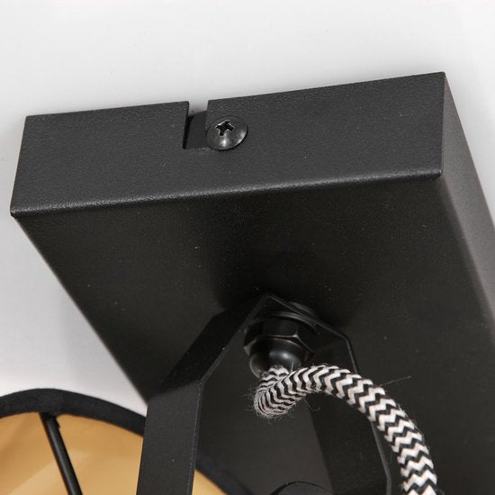Spot à 2 lumières Ornoir 3334ZW noir avec abat-jours dorés, orientable et inclinable, métal et textile, style moderne, Mexlite, intérieur