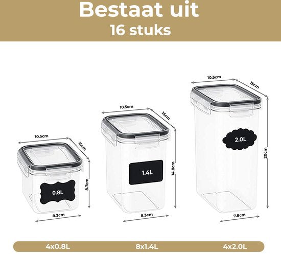 Bocaux de conservation Stosh - Bocaux à bouillon - Bocaux à bonbons - 16 pièces - Sans BPA - Plastique