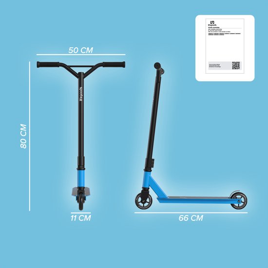 LifeGoods Stuntstep Fly Pro - 6+ Years - Marchepied pour enfants - Garçons/Filles - 100mm - 100KG - Noir/Bleu