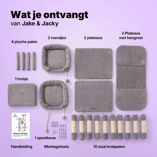 Jake et Jacky : Arbre à chat - Arbre à chat - Meuble à griffer - Arbre à chat - Arbres à chat - Maison pour chat - Gris clair - 147 cm de haut