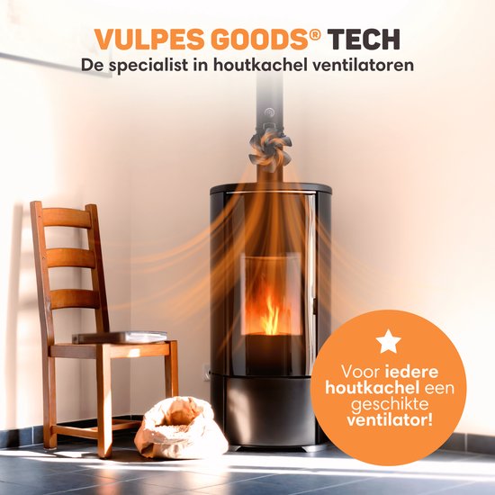 Vulpes Goods® Tech - Ventilateur de poêle à bois - Ventilateur de cheminée - Ecofan - Ventilateur de chaleur - 6 pales - Thermomètre et gant inclus - version PRO