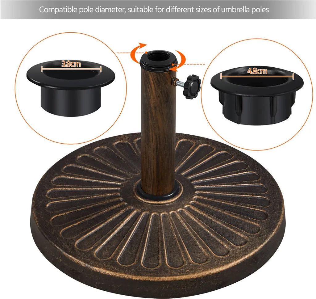 Pied de parasol Yaheetech 10 kg Ø 46 cm - Bronze - Pied de parasol rond pour mâts de parasol Ø 38/48 mm