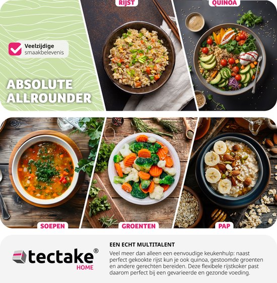 tectake® Rice Cooker - Cuiseur vapeur et rice maker avec insert vapeur - Marmite de cuisine grand volume 1,8L - Jusqu'à 10 portions de riz gluant, de riz complet ou de riz pour sushi