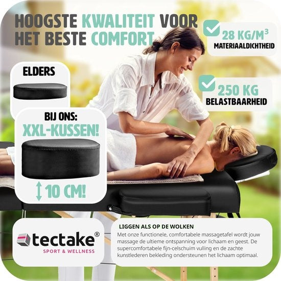 tectake® - Table de massage avec matelas de 10 cm de haut + sac de transport - rembourrage extra épais, revêtement en vinyle résistant à l'eau et à l'huile, design pliable, sac de rangement inclus, idéal pour salon, tatouage, thérapie - noir