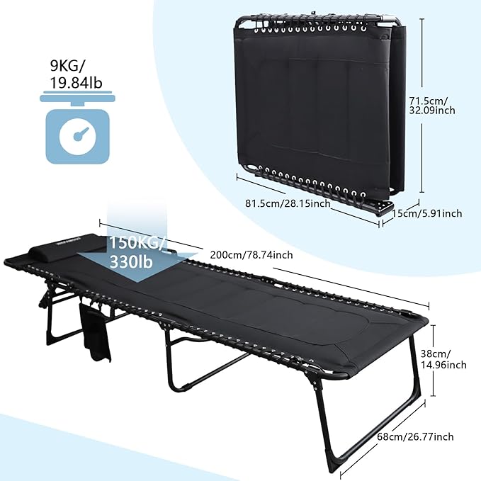 Chaise longue pliable Yaheetech - 5 positions - Ouverture au niveau du visage - Coussin de 9 cm - Noir
