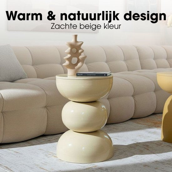Mica Decorations Luna Table d'appoint - Table d'appoint ronde H46 x Ø32 cm - Petite table en fer pour chambre ou salon - Table de chevet ou table pour plantes - Beige