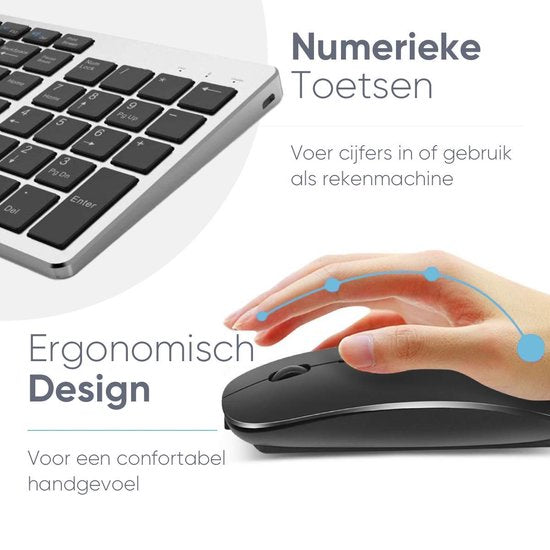Trendfield Clavier et souris sans fil - Clavier Bluetooth - Touches silencieuses - Rechargeable - Qwerty - Gris Espace
