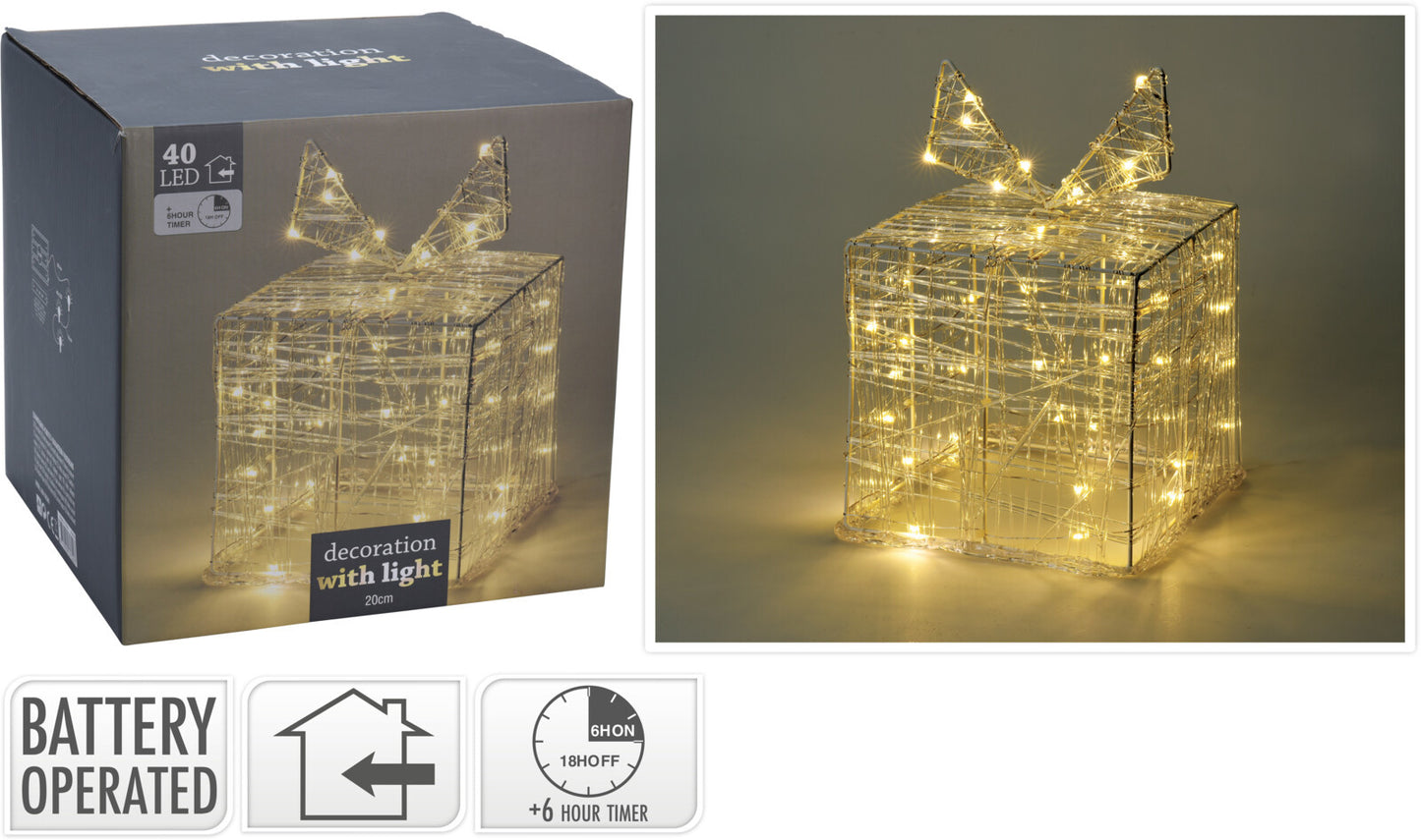 Boîte cadeaux lumineuse - Décoration de Noël - 40 LED - hauteur 20 cm
