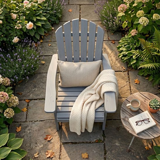 Chaise AXI Rosalie Adirondack Grise – Chaise de détente en bois avec accoudoirs – Pliable – Dossier haut – Chaise de jardin – 75,5 x 86,5 x 85 cm – 100 % bois de pruche certifié FSC