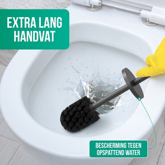Avalo Toilet Brush With Holder - Freestanding - Stainless Steel Black - Toilet Brush With Holder