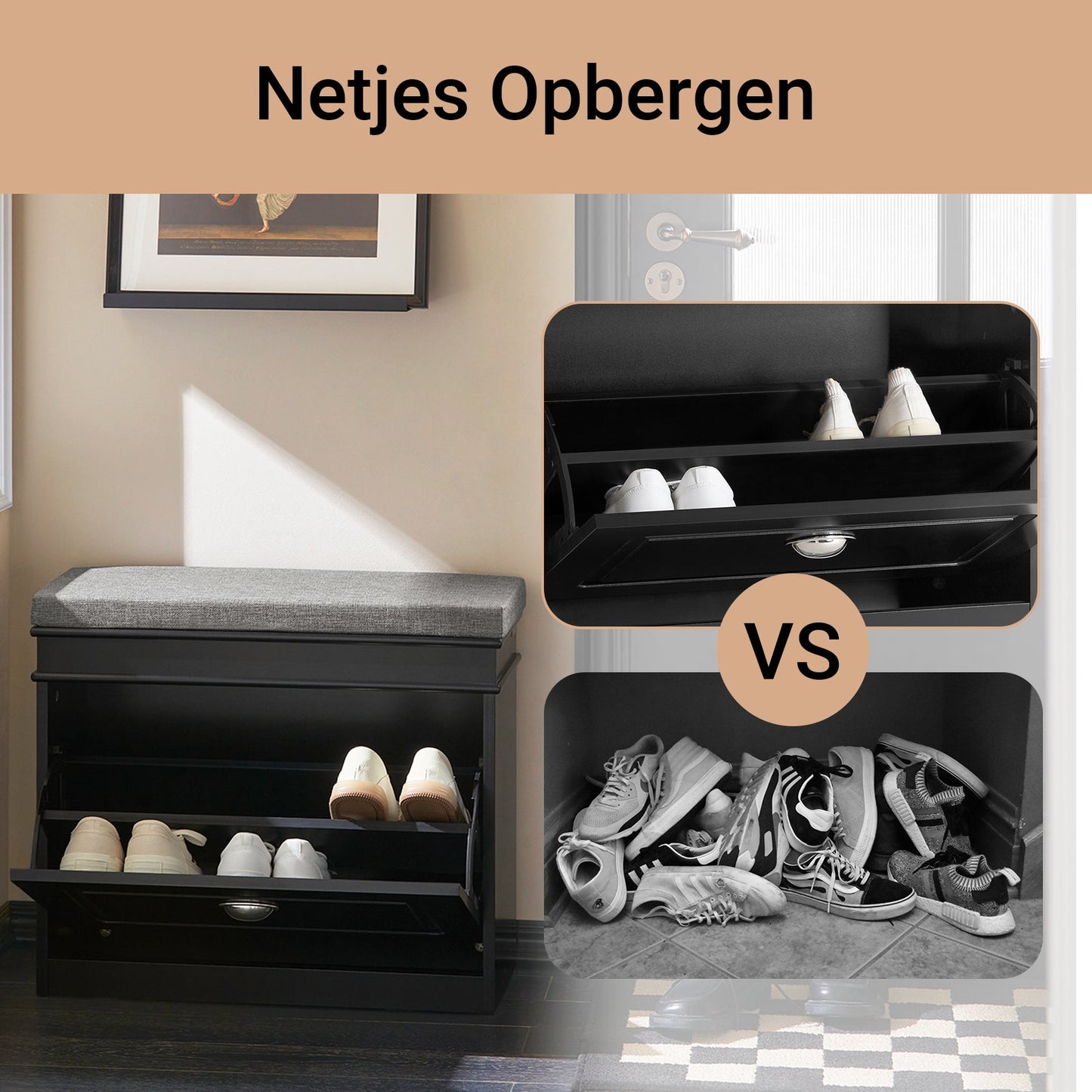 SoBuy Banc à chaussures avec assise rembourrée - 1 abattant - Max. 150 kg -60 x 24 x 51 cm - Noir