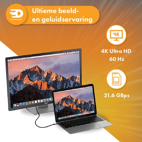Câble USB C vers Displayport - 8K 60Hz 4K 120Hz - Thunderbolt 3 - Convient à Apple / iMac / Macbook (Pro) - 1,8 mètres