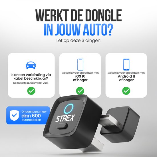 Adaptateur sans fil Strex compatible avec Apple CarPlay et Android Auto - Dongle sans fil - USB-A et USB-C - Plug and Play